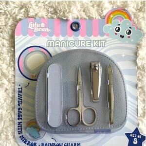 Lulu Bean Manicure Kit 5 Piece Travel Nail Care Set with Pouch & Mirror Cute NEW